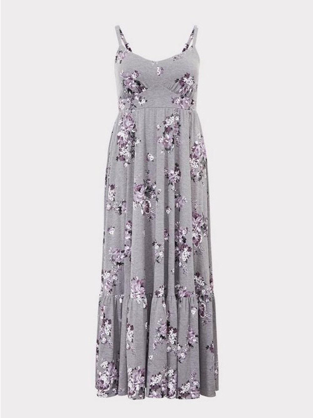 🌸 Garden Party Ready! Torrid Grey & Purple Floral Jersey Maxi Dress ✨